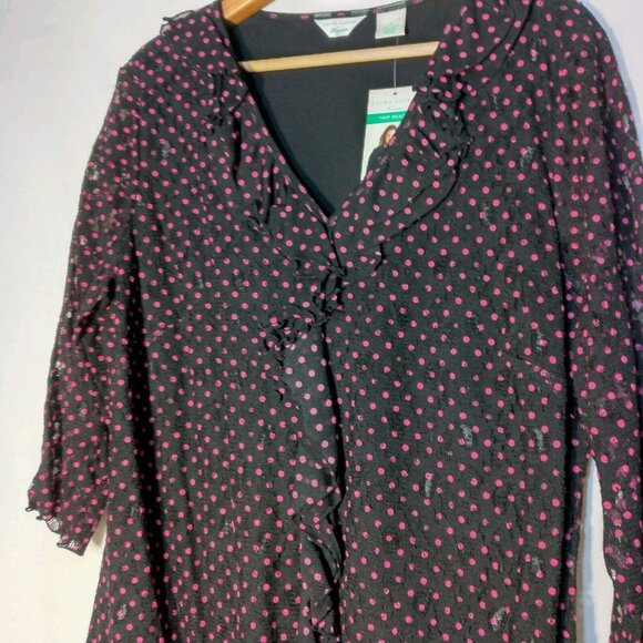 Laura Ashley Trip Ready Shirt Plus Size 1X Black Lace Pink Polka Dot Stretch New - Picture 6 of 16
